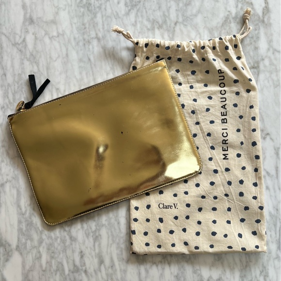 Clare V. Black Suede and Gold Leather Envelope Clutch - Picture 2 of 7